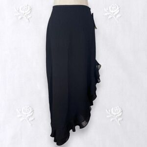 VTG Deadstock NWT Made in USA Black Ruffle Asymmetric Mesh Midi Maxi Skirt 6 / S